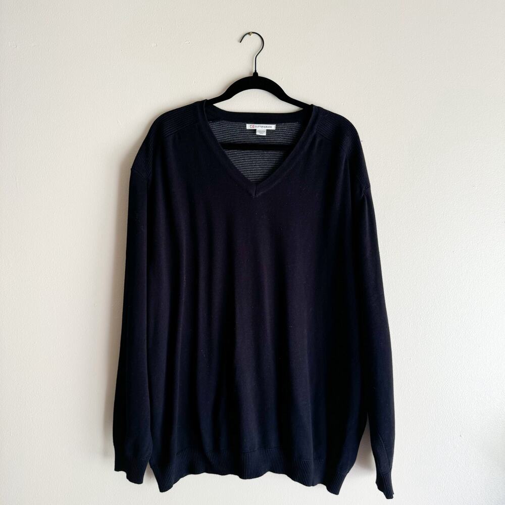 Cutter & Buck Black Long Sleeve Ribbed Detail V Neck Sweater - 2XB